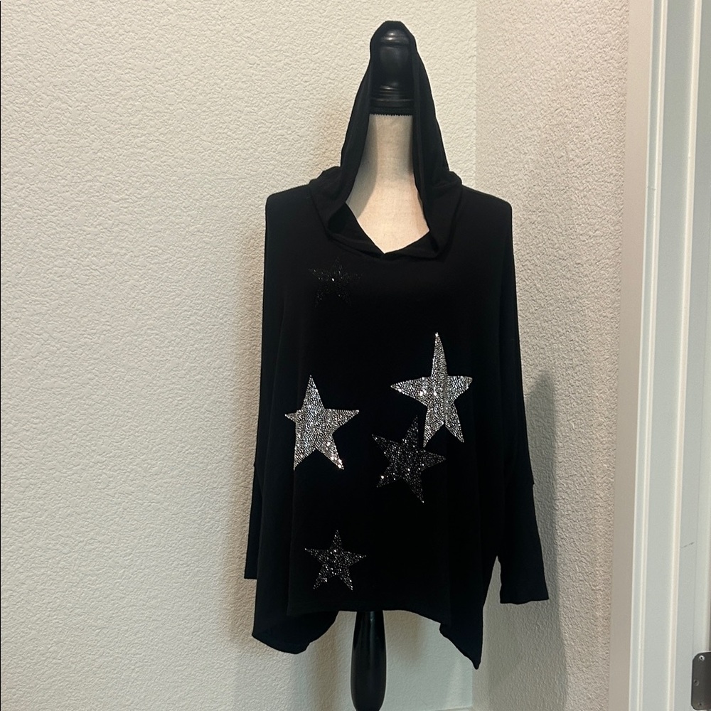 Lauren Moshi Black Hoodie with Silver Stars -NEW